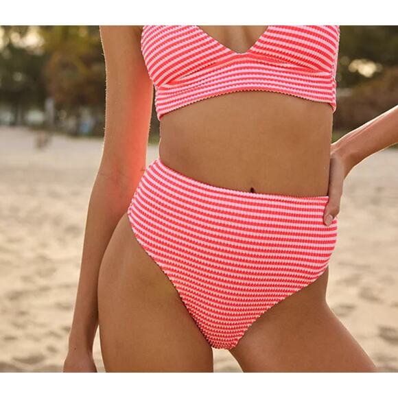 aerie Other - NWT Aerie Bikini Bottom Crinkle Stripe High cut Cheeky L